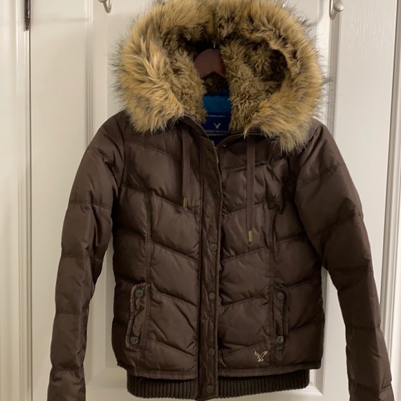 Brown coat with fur inside hood size small from American Eagle - Picture 1 of 1